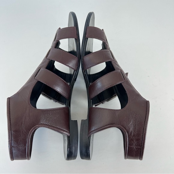 GIUSEPPE ZANOTTI Gladiator Burgundy Leather Buckle Strap Flats Sandals Sz 40 - Picture 5 of 13